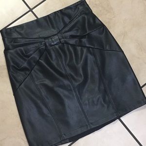Bebe Faux Leather/Rayon Bow Tie Mini Skirt